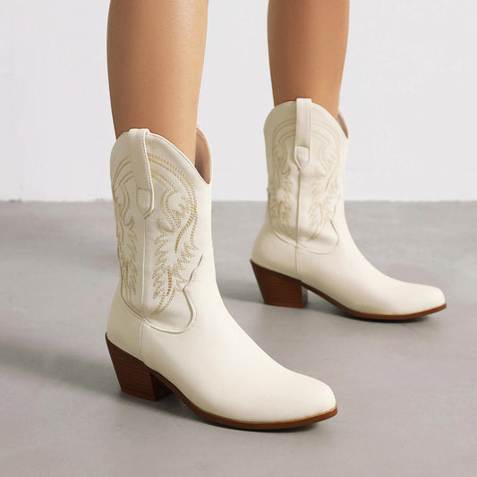 Carly – Bottines à Talon Épais avec Broderie