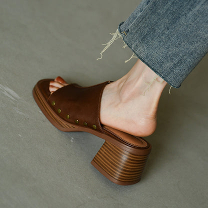 Julia – Mules à Talon Épais Tête Carrée Été