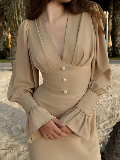 Jenny – Robe Midi en Chiffon Française à Encolure en V
