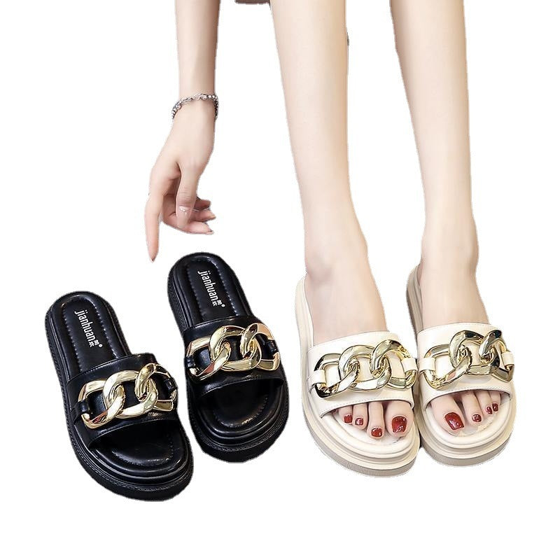 Louise – Tongs Classiques Style Coréen Beige à Plateforme