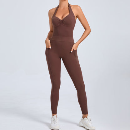 Tara – Combinaison Yoga à Col Halter avec Poches Latérales