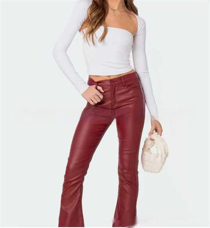 Heather – Pantalon Évasé en Jean et Cuir Végan pour Femmes