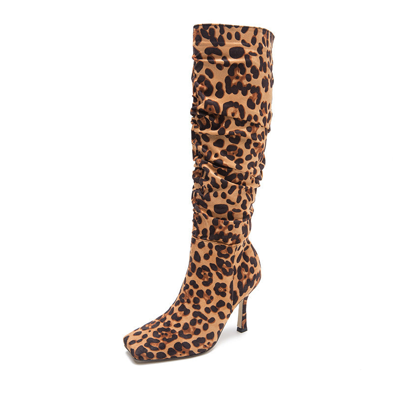 Francesca – Bottes à Talons Hauts à Imprimé Léopard et Bout Carré