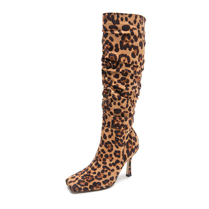 Francesca – Bottes à Talons Hauts à Imprimé Léopard et Bout Carré
