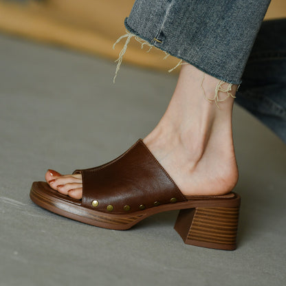 Julia – Mules à Talon Épais Tête Carrée Été
