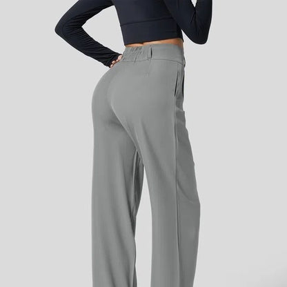 Megan – Pantalon en Soie Cool à Taille Haute avec Boutons