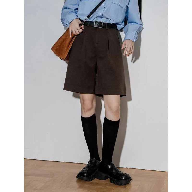 Marion – Pantalons courts larges en laine taille haute pour femmes