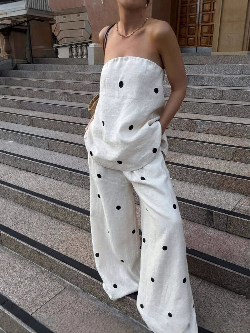 Sharon – Ensemble à Pois avec Pantalon à Jambe Large