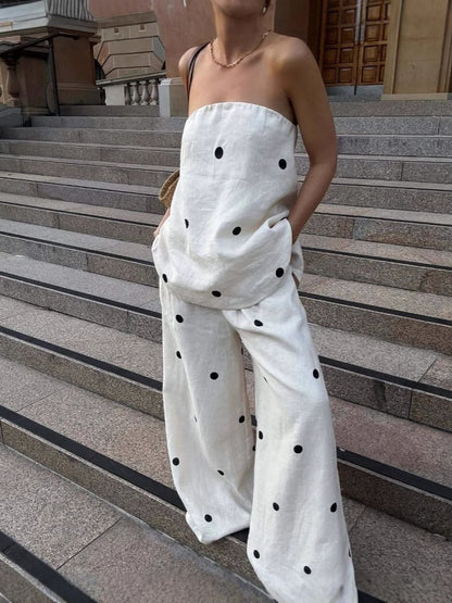 Sharon – Ensemble à Pois avec Pantalon à Jambe Large