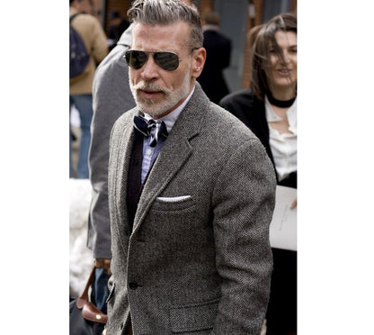 Allan – Veste décontractée en tweed vintage à chevrons