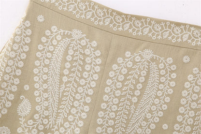 Margaret – Pantalon Évasé Brodé Contrastant