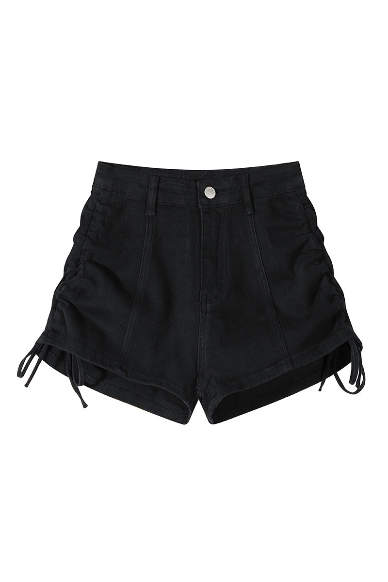 Linda – Shorts Évasés en Denim à Taille Haute avec Cordon