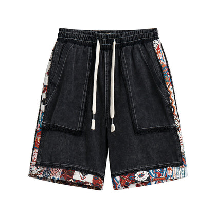 Ian – Shorts en Denim à Patchwork Contrasté