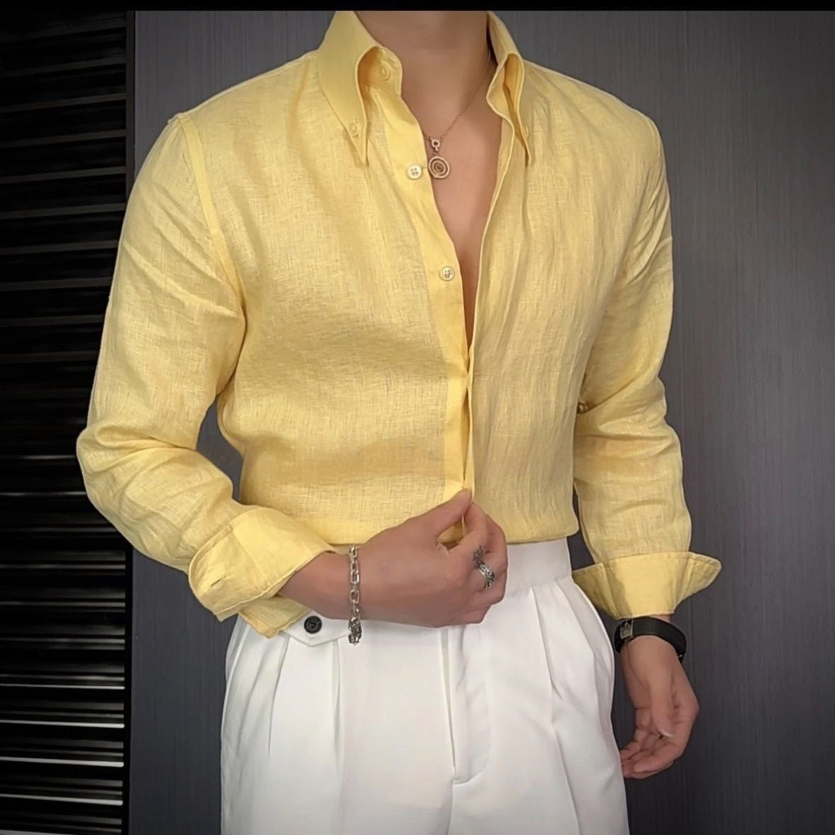 Gary – Chemise décontractée en lin respirant à manches longues et coupe ajustée
