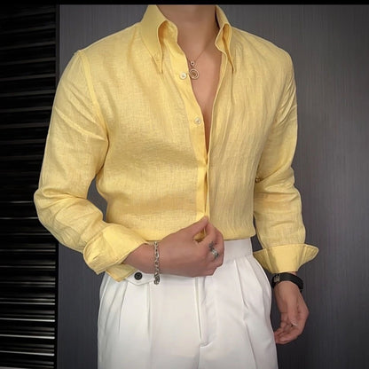Gary – Chemise décontractée en lin respirant à manches longues et coupe ajustée