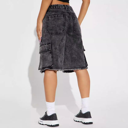 Lucy – Short en Jean Droit à Ourlet Effiloché