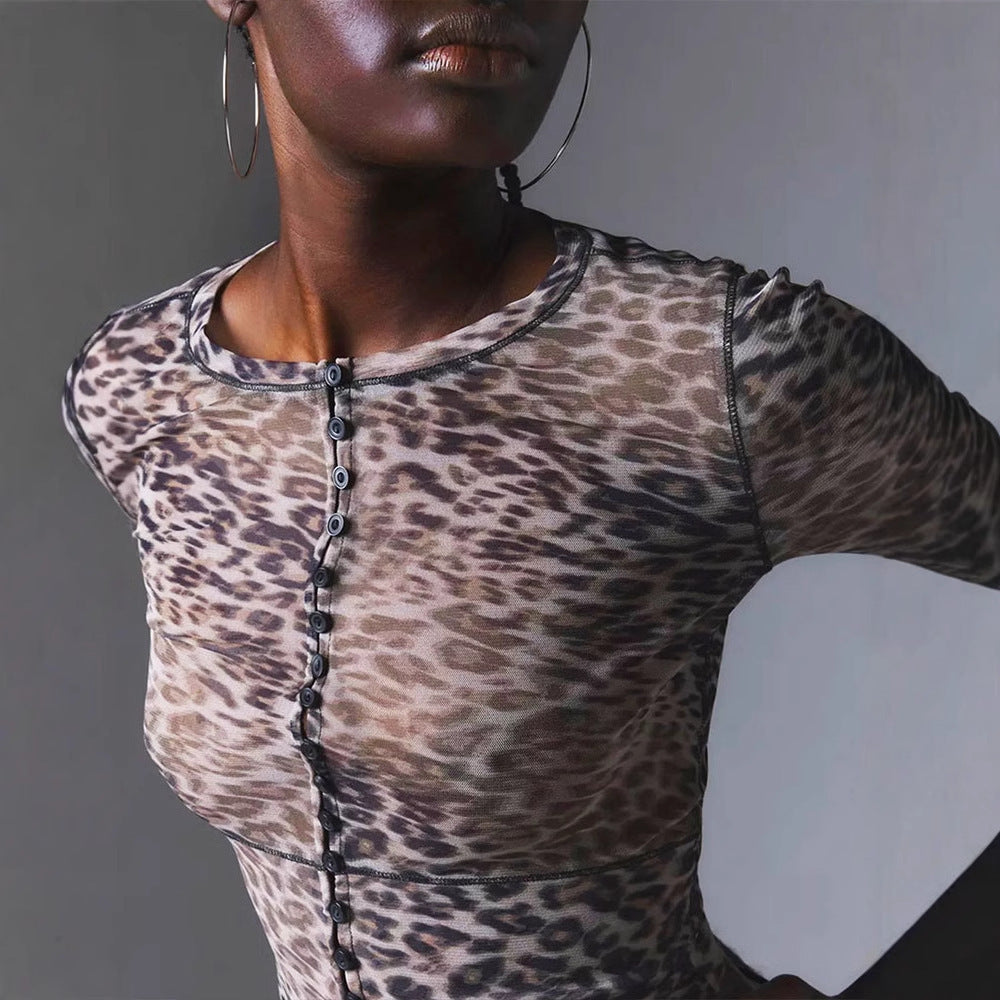 Melissa – Haut Slim à Manches Longues Imprimé Léopard