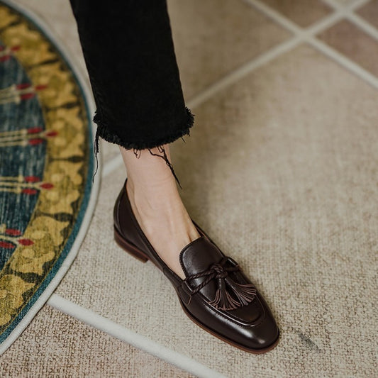 Amelia – Chaussures Retro à Franges à Talons Bas en Cuir Vegan