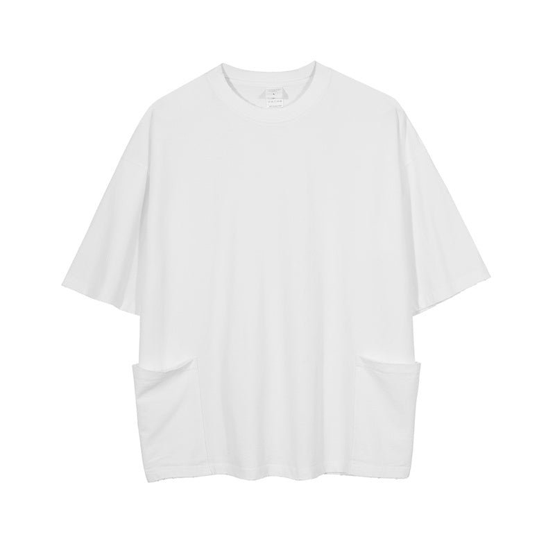 Fred – T-shirt Décontracté Simple avec Poche et Manches Courtes Effilochées