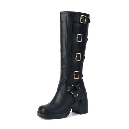 Jean – Bottes Martin à Talons Épais à Boucle et Plateforme