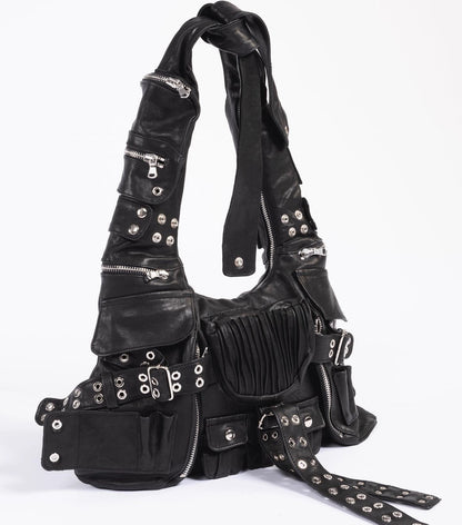 Claire – Sac messager à bandoulière large nouée multi-poches foncé