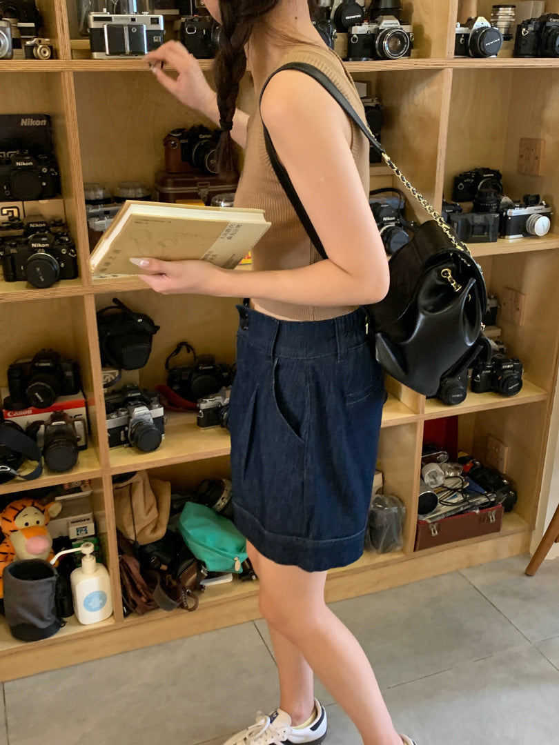 Susan – Shorts en Denim Taille Haute Évasés