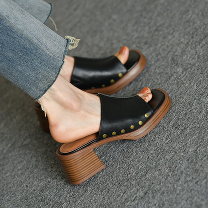 Julia – Mules à Talon Épais Tête Carrée Été