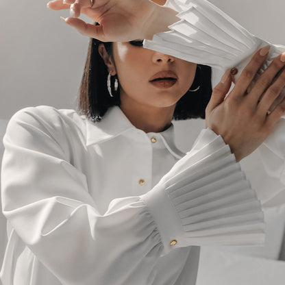 Ruth – Chemisier à Volants Blanc pour Femme