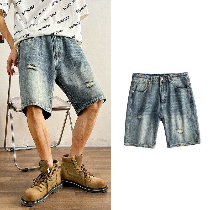 Jerry – Short en Jean à Cinq Poches avec Trous Détendus