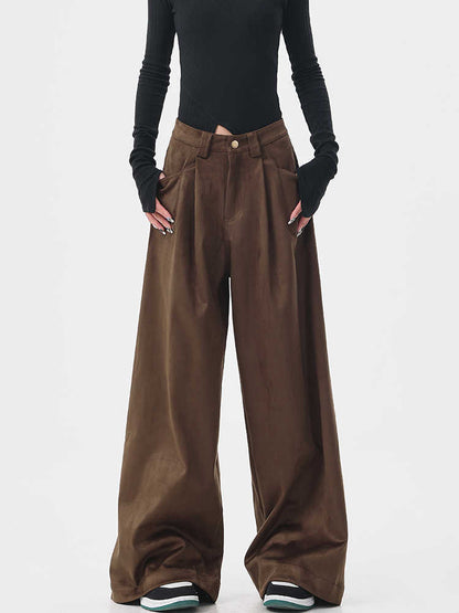 Kathryn – Pantalon Évasé Rétro Épais Marron