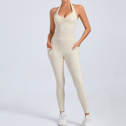 Tara – Combinaison Yoga à Col Halter avec Poches Latérales