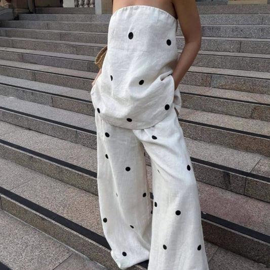 Sharon – Ensemble à Pois avec Pantalon à Jambe Large