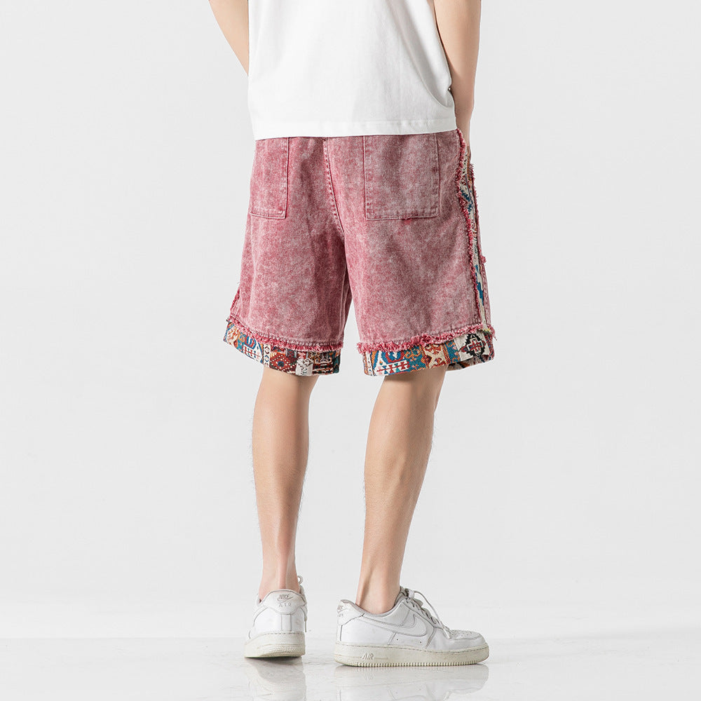 Ian – Shorts en Denim à Patchwork Contrasté