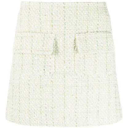 Rachel – Jupe Trapèze en Tweed Coton Vert Clair avec Poches