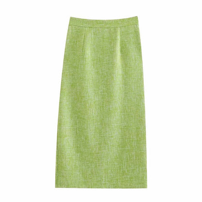 Hayley – Jupe Midi Fendue à Taille Haute Texturée Verte