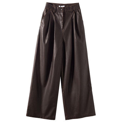 Lynda – Pantalon Plissé en Cuir Vegan Marron Vintage