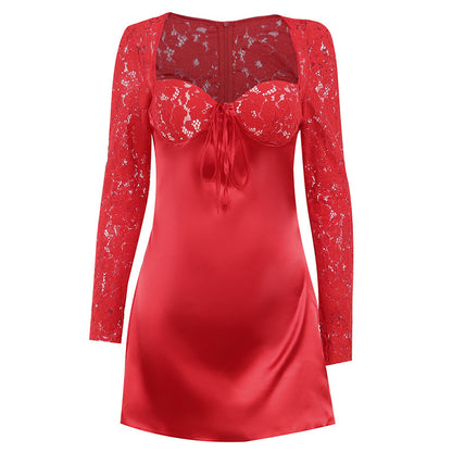 Leah – Robe Courte en Dentelle avec Taille Haute