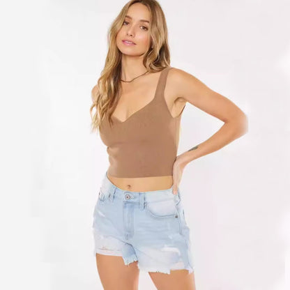 Barbara – Shorts en Jean Élastique Taille Haute et Large