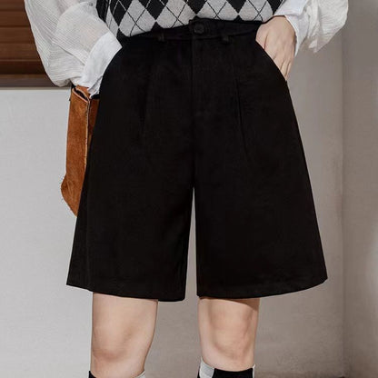 Marion – Pantalons courts larges en laine taille haute pour femmes