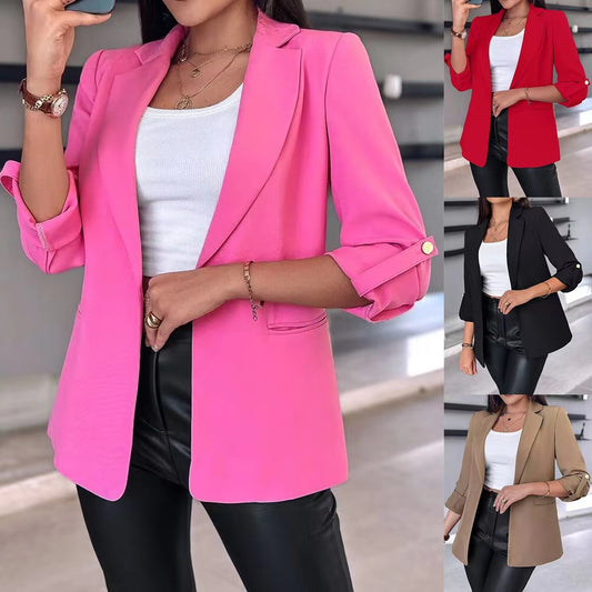 Leanne – Blazer Décontracté à Manches Roulées avec Poches