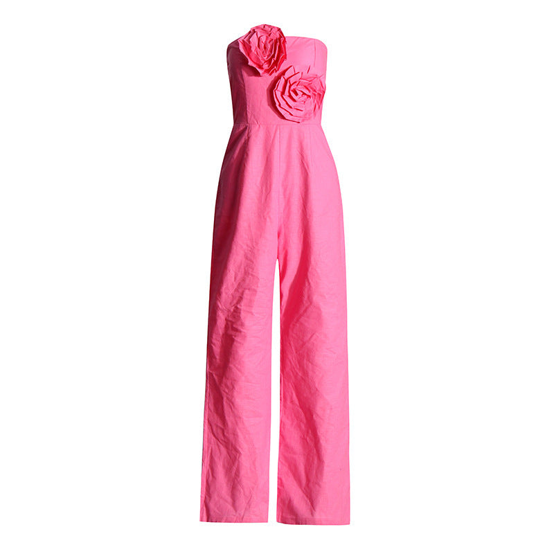 Louise – Combinaison à Fleurs à Taille Haute et Jambes Larges