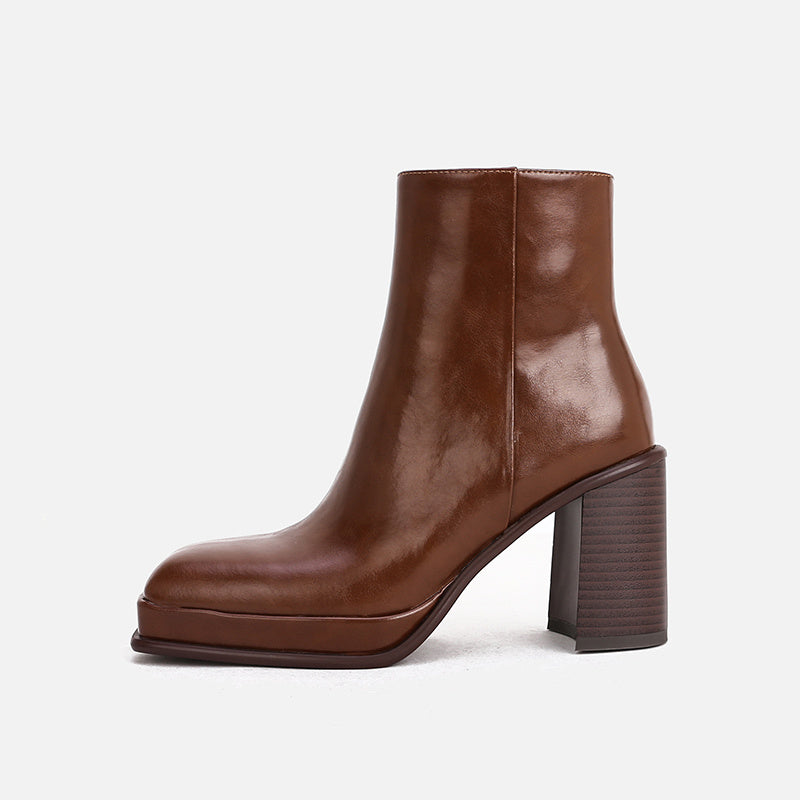 Joan – Bottines à Talon Épais en Cuir Vegan Imperméables