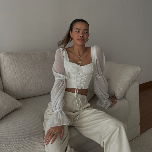 Barbara – Haut à manches longues et décolleté carré