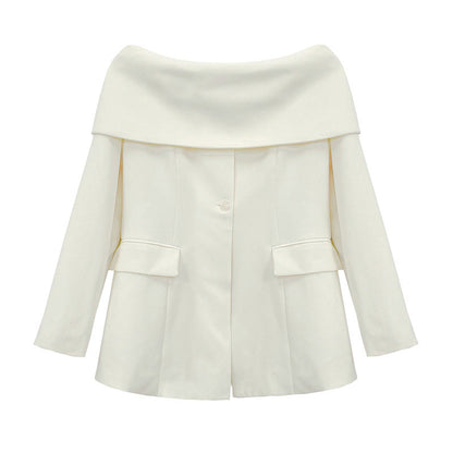 Julia – Veste de costume noire à manches longues et épaules dénudées