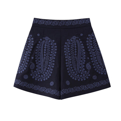 Margaret – Pantalon Évasé Brodé Contrastant