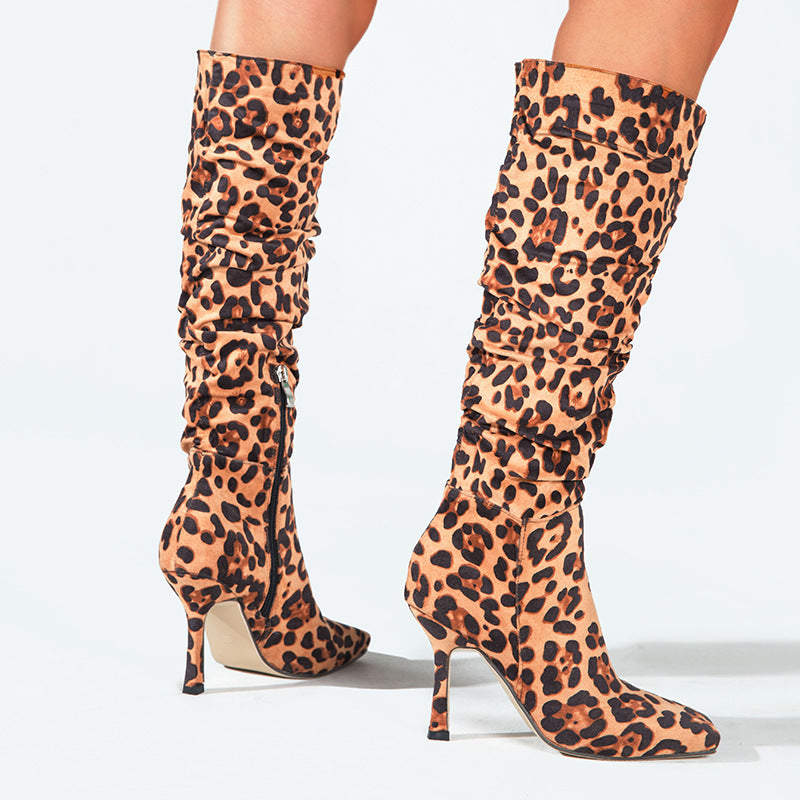 Francesca – Bottes à Talons Hauts à Imprimé Léopard et Bout Carré