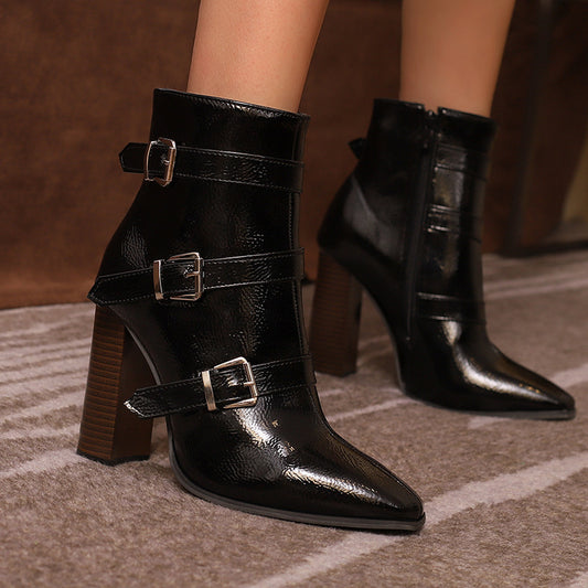 Lauren – Bottines à Boucle et Talons Épais