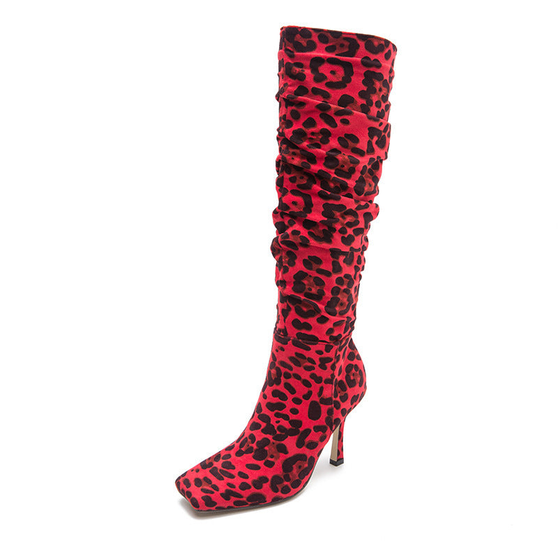 Francesca – Bottes à Talons Hauts à Imprimé Léopard et Bout Carré