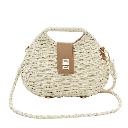 Helen – Sac à Épaule Artistique en Paille Tressée d'Été