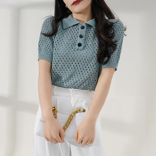 Sharon – Haut Tricoté Style Western à Col Polo